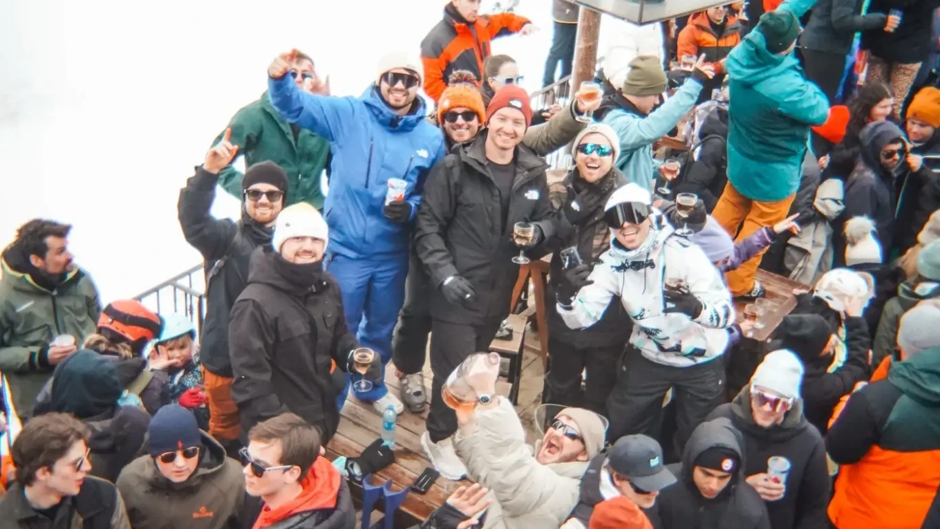 The Ski Mastermind 2026 group celebrating together at après-ski